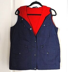 Lauren Ralph Lauren Reversible Nylon Vest Hooded XL Blue & Red